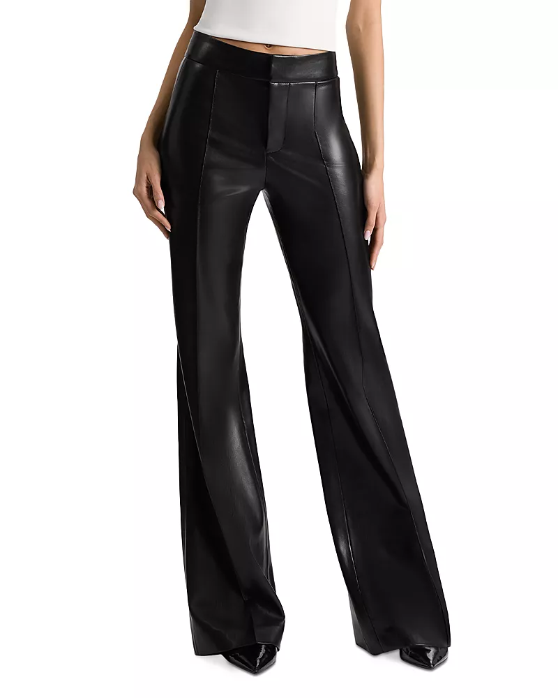 Alice and Olivia Dylan High Waist Wide Leg Pants in Black Faux Leather