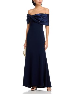Long Scuba Crepe Off-the-Shoulder Taffeta Gown - Exclusive