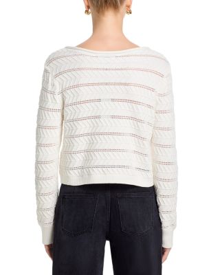 Mozart Crochet Striped Boat Neck Pullover Sweater