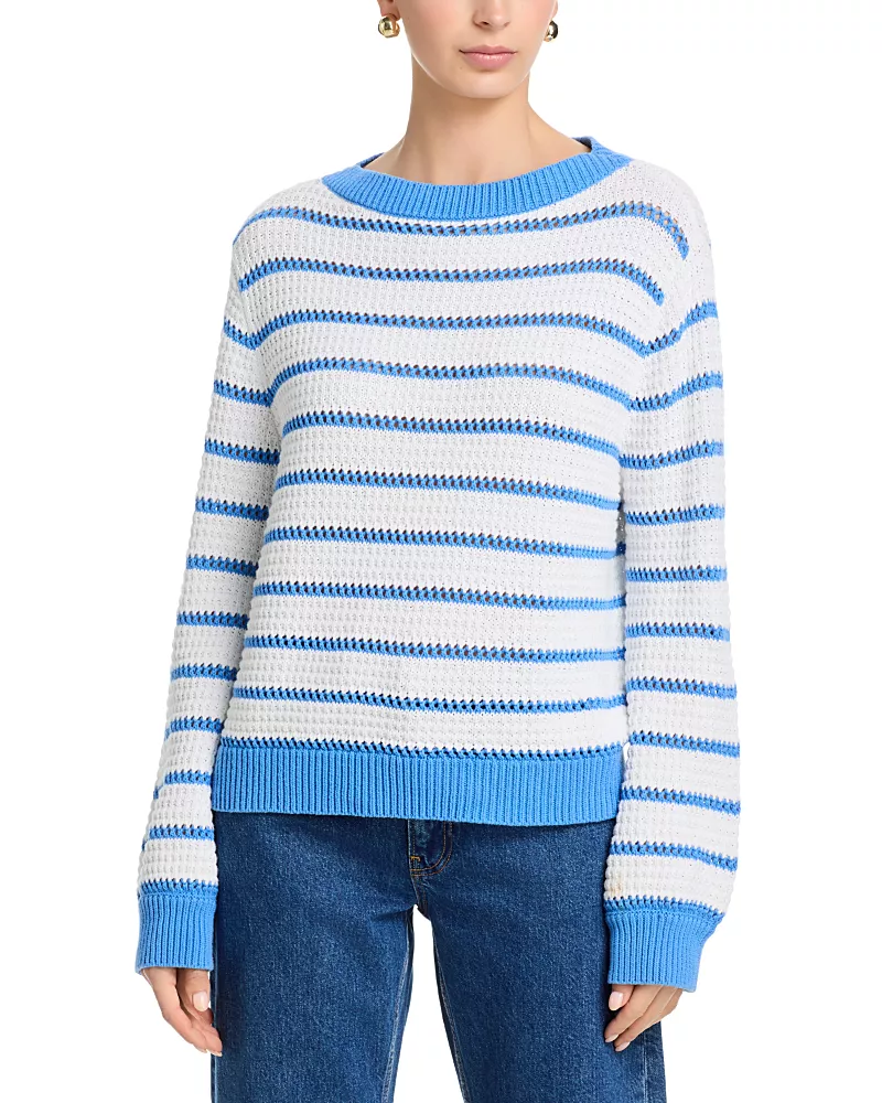French Connection Teddy Knit Open Stripe Boat Neck Sweater