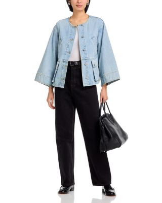 Collarless Trapeze Denim Jacket