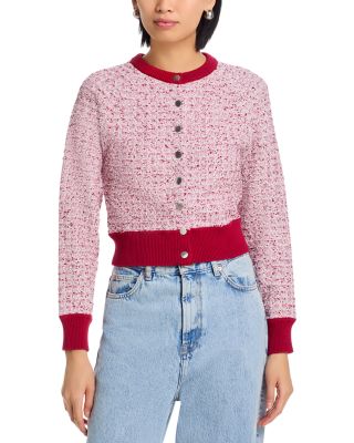 Boucl&eacute; Tweed Crewneck Raglan Sleeve Cardigan