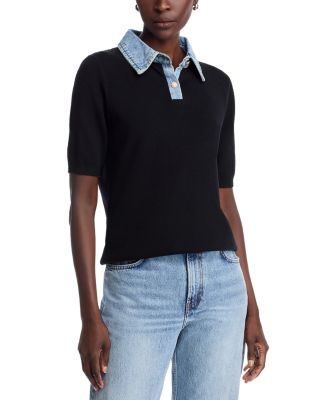 Denim Collared Short Sleeve Sweater