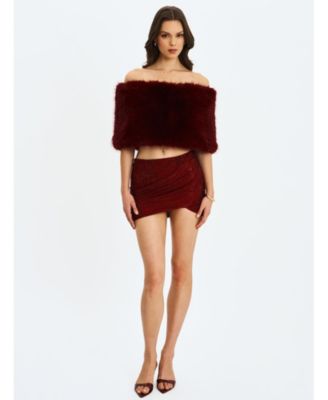 Darla Faux Fur Off-Shoulder Cropped Top