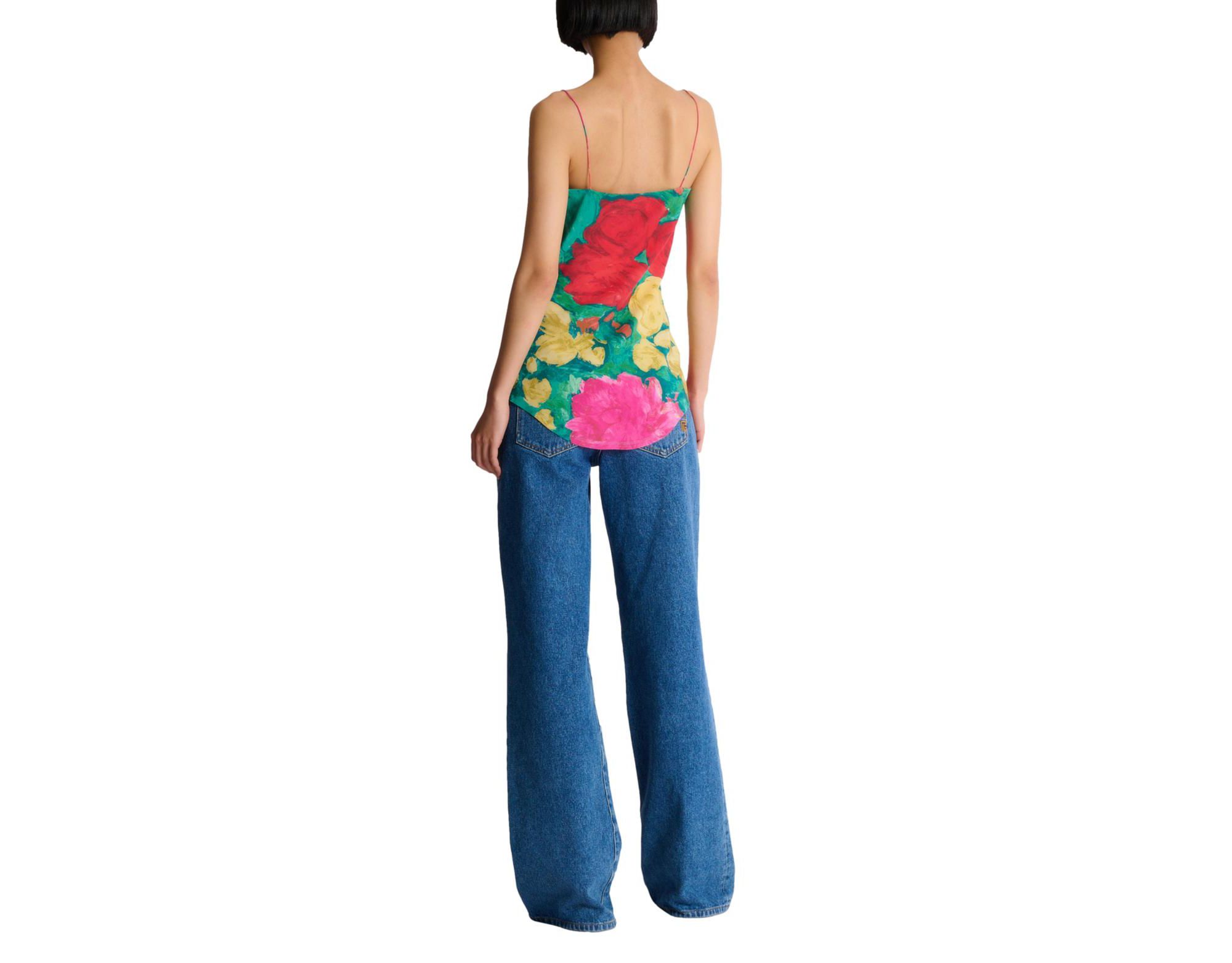 Printed Crepe De Chine Top with Thin Straps — Image 3