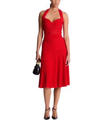  Halterneck Pleated Knit Midi Dress