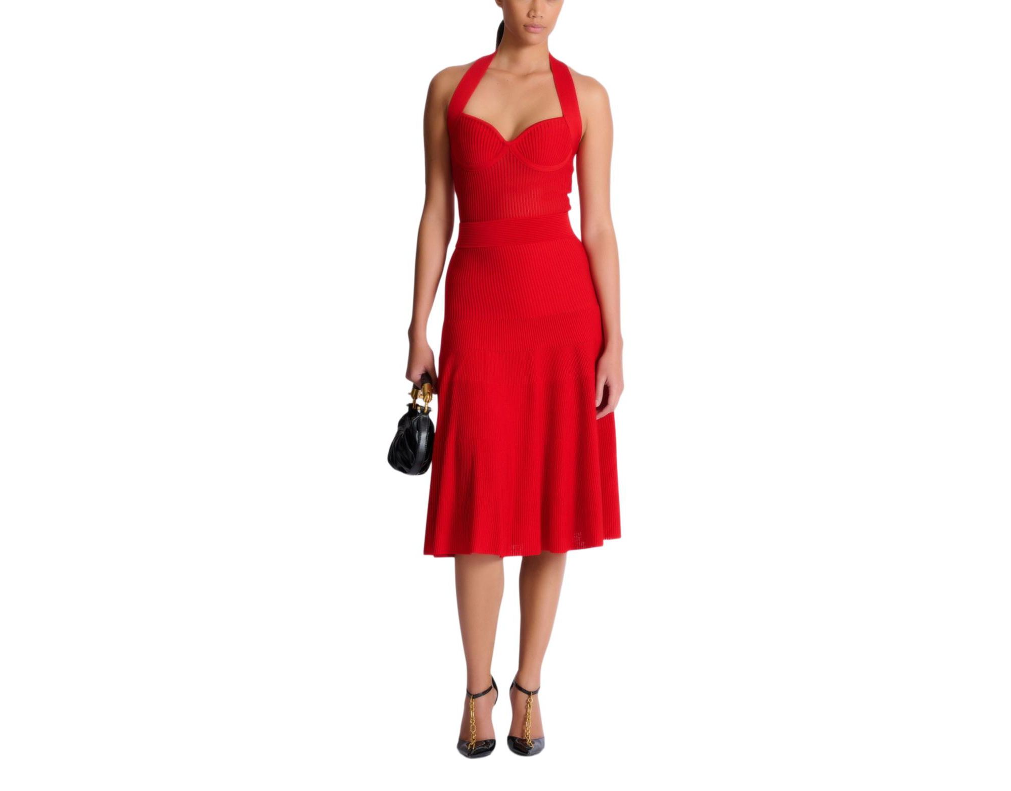 Halterneck Pleated Knit Midi Dress — Image 7