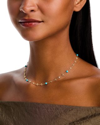 18K Yellow Gold Principessa Turquoise & Diamond Collar Necklace, 16-18"