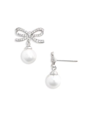 Crystal Bow & Imitation Pearl Drop Earrings