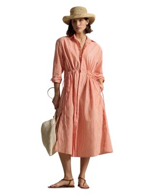 Striped Cotton Linen Drawcord Shirtdress
