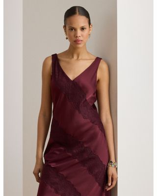 Lace Trim Charmeuse Cocktail Dress