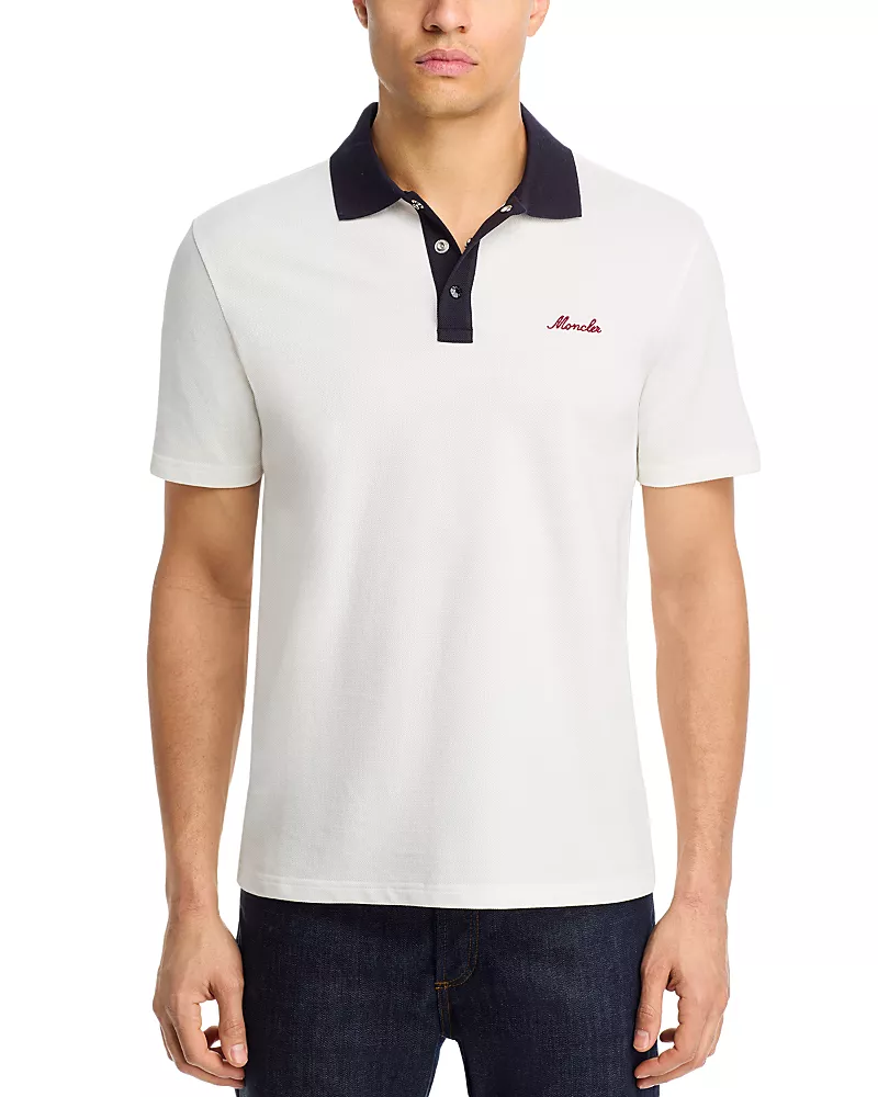 Moncler Embroidered Logo Cotton Pique Polo Shirt