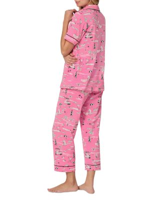 Pink Short Sleeve Classic Stretch Jersey Cropped Pajama Set in Bunny Blooms