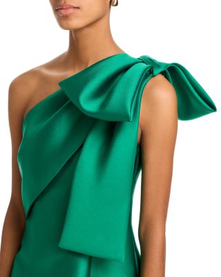 Long Mikado One Shoulder Bow Fit and Flare Gown - Exclusive