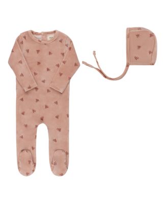 Unisex Velour Leaf Pattern Collection Footie + Bonnet - Baby