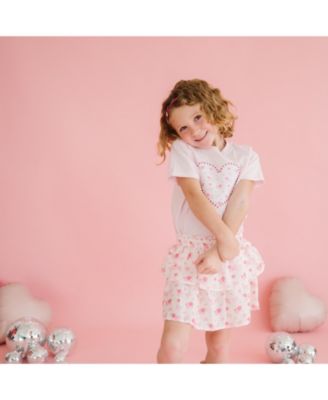 Girls' Dainty Rose Pearl Heart Patch Short Sleeve T-Shirt  - Big Kid