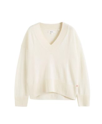  Women's V Neck Wool Cashmere Slouchy Lightweight Sweater