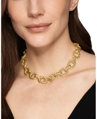 Sculpted Cable Oval Link Necklace in 18K Yellow Gold, 18mm