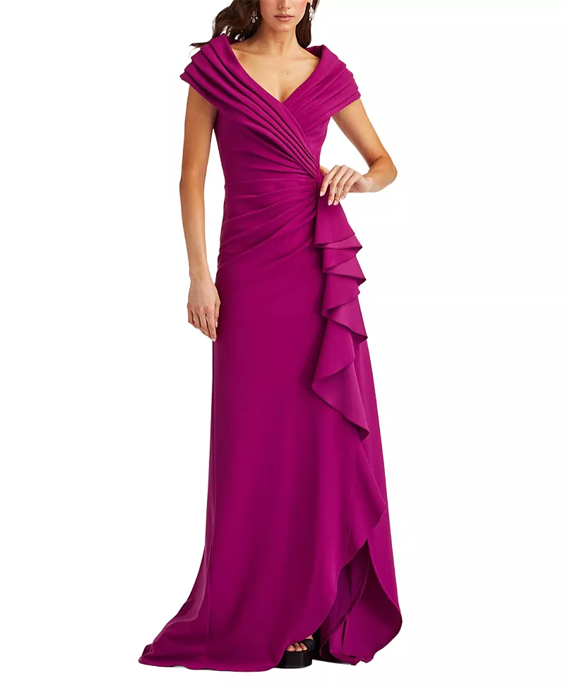 Tadashi Shoji Talise Waterfall Flounce Gown