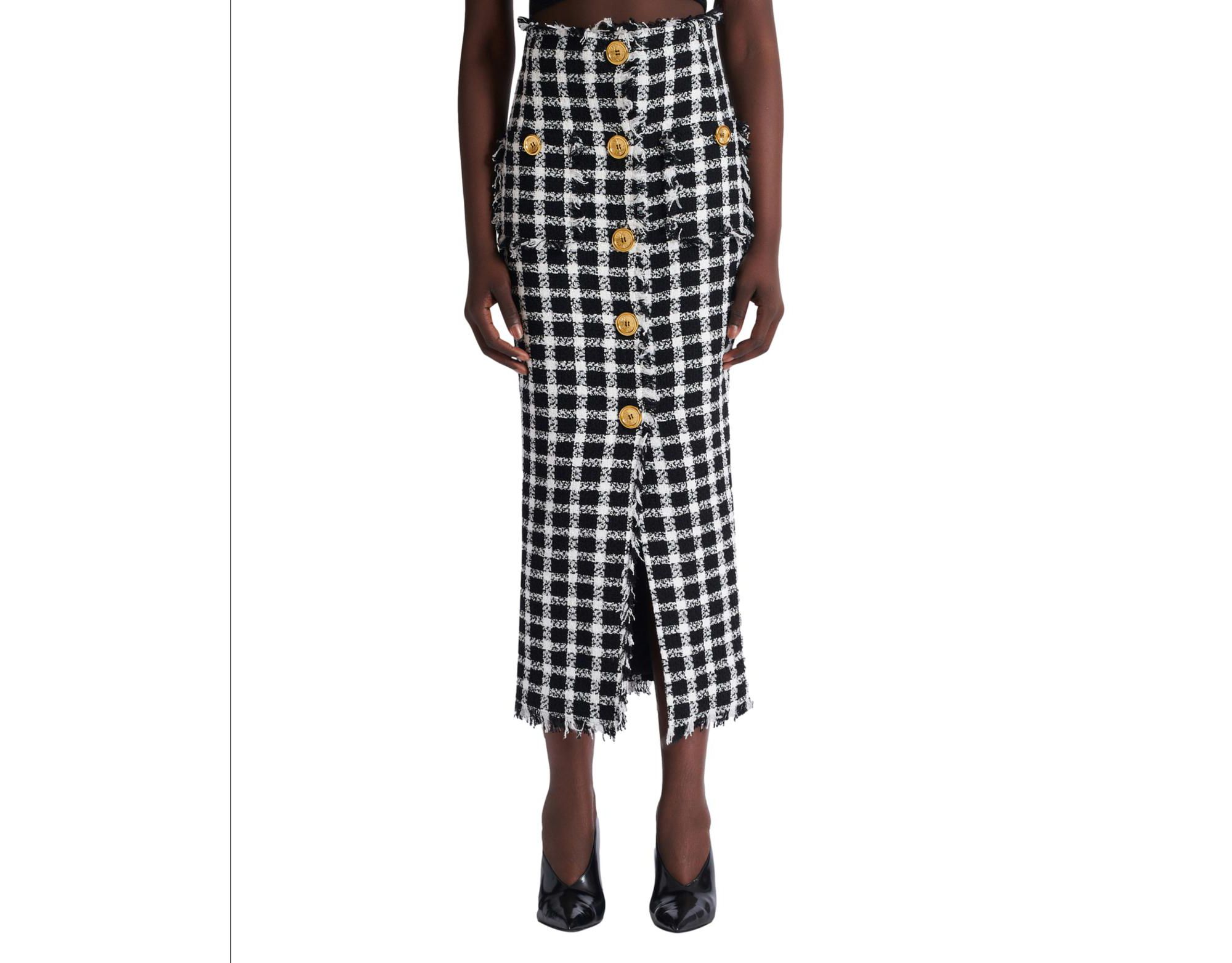 Long Gingham Tweed Skirt - Image 1