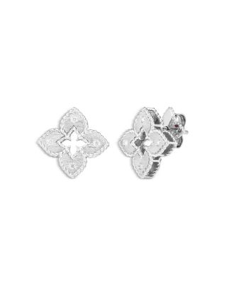 18K White Gold Venetian Princess Diamond Flower Stud Earrings