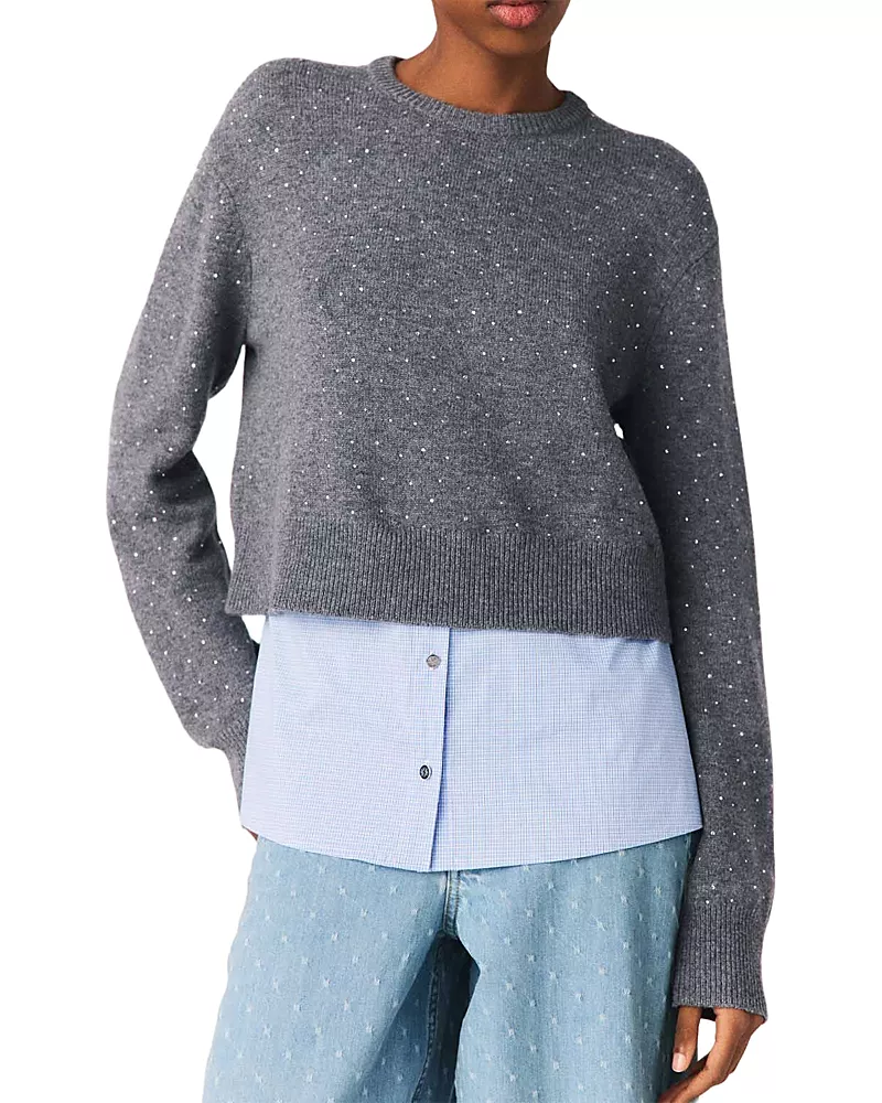 Maje Rhinestone 2-in-1 Sweater