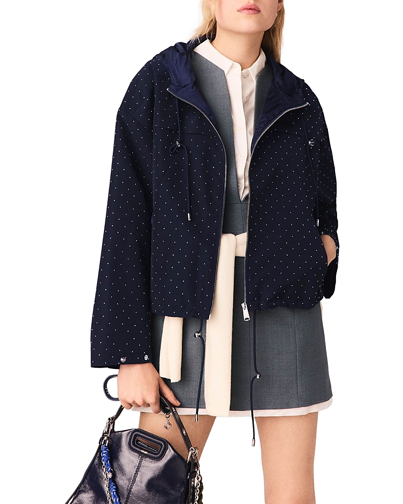 Maje Rhinestone Hooded Windbreaker