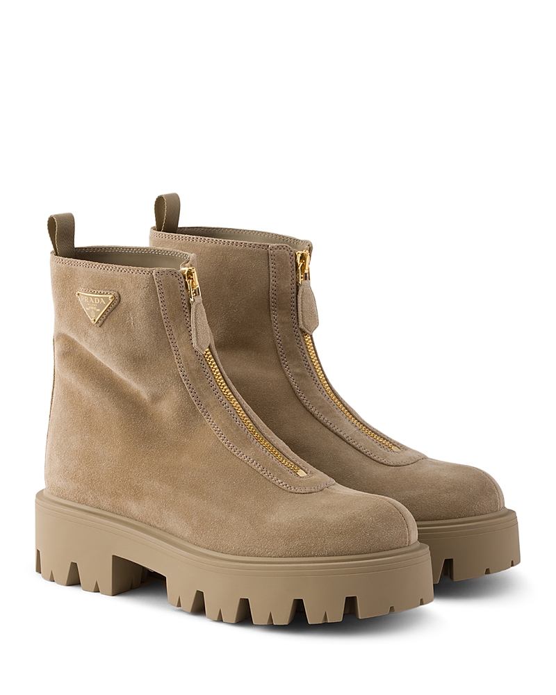 Prada Women's Suede Booties with Zip