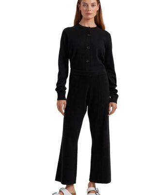  Women's Wool Cashmere Cropped Wide Leg Track Pants