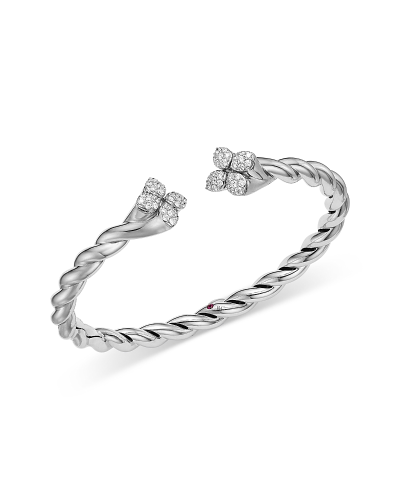 Roberto Coin 18K White Gold Love in Verona Diamond Flower Twist Bangle Bracelet
