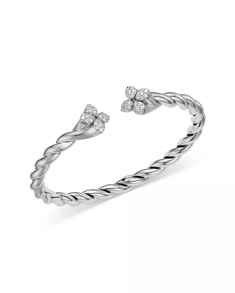 Roberto Coin 18K White Gold Love in Verona Diamond Flower Twist Bangle Bracelet