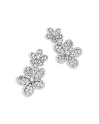 18K White Gold Jasmine Diamond Flower Drop Earrings