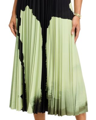 Watercolor Floral Matte Crepe Pleated Dress