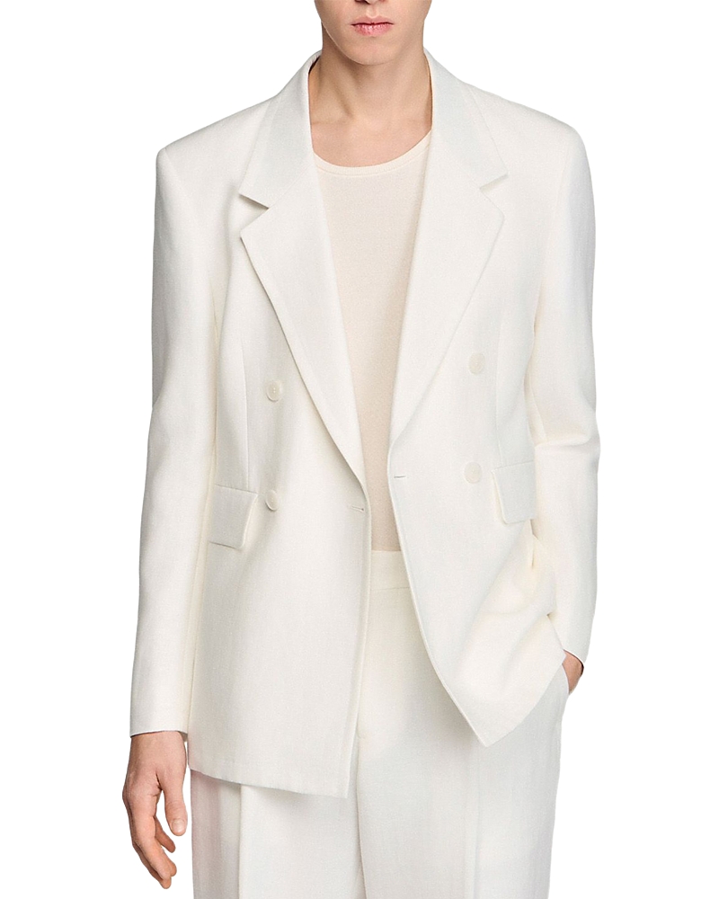 Sandro Double Breasted Linen Suit Jacket