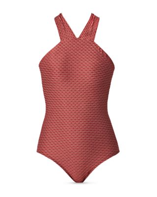 High Neck Wave Texture One Piece Swimsuit