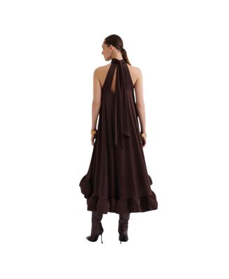 Sabrina Halterneck Ruffled Maxi Dress