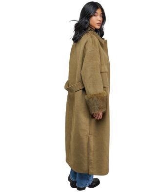 Patch Pocket Faux Fur Cuff Maxi Coat