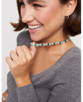  Sterling Silver-Plated Necklace with Green Crystals