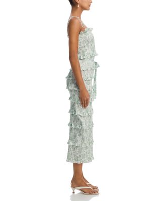 Lily Smocked Floral Print Ruffle Trim Midi Dress