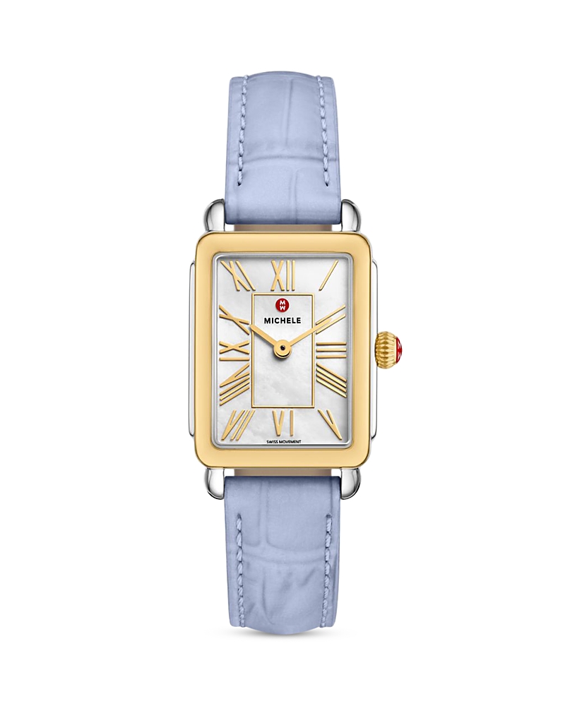 Michele Deco Park Two-Tone 18K Gold-Plated Pastel Blue Leather Watch, 23mm x 29mm