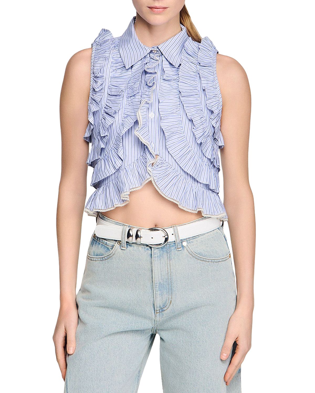 Sandro Cropped Ruffled Shirt