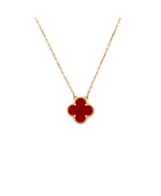  Vintage Alhambra Pendant Necklace 18K Gold and Carnelian, 14.75 - 16.5"