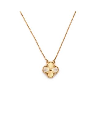  Vintage Alhambra Pendant Necklace Guilloche 18K Gold, 14.75 - 16.5"