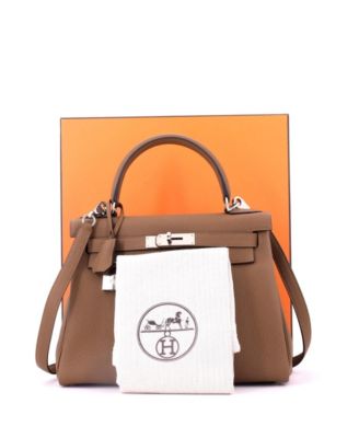 Kelly 28 Handbag Brown Togo with Palladium Hardware