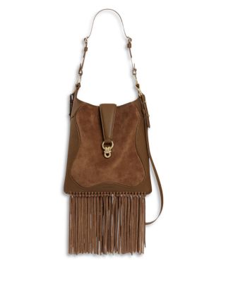 Le Claudia Fringed Leather & Suede Bag