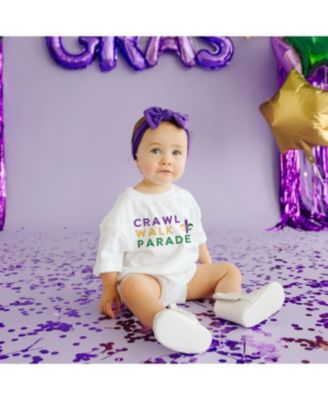Crawl Walk Parade Mardi Gras Short Sleeve Romper - Baby