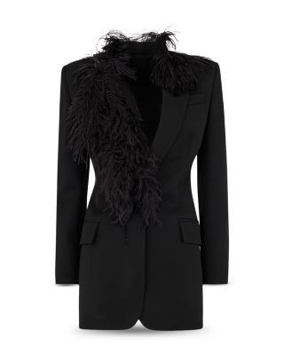 Wool Jacket with Ostrich Feather Trim