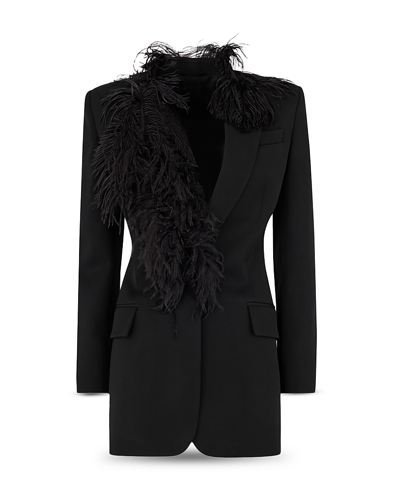 Attico Wool Jacket With Ostrich Feather Trim In Black