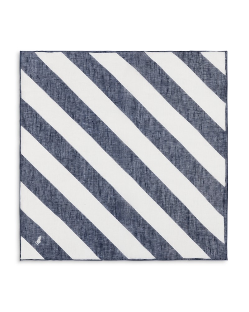 Polo Ralph Lauren Rugby Stripe Square Linen Scarf in Cream/Navy
