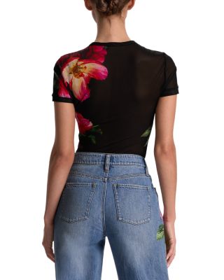 Chic High Rise Full Length Rose Print Jeans in Denver Bright Blue